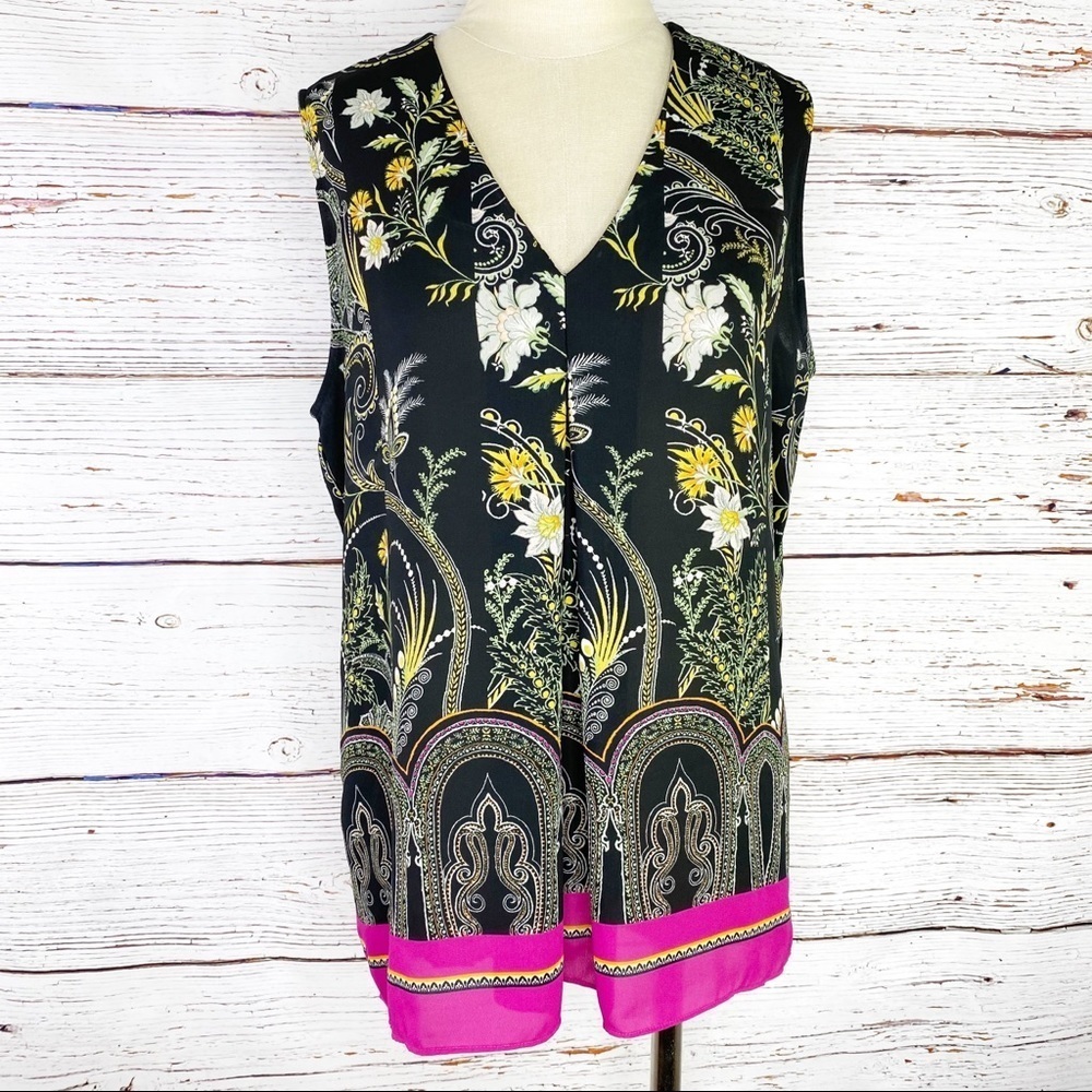 Paisley floral mixed print sleeveless blouse